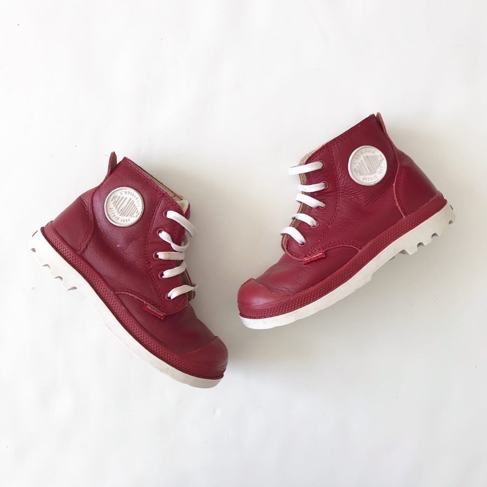 Palladium red leather boots EUC size 9
